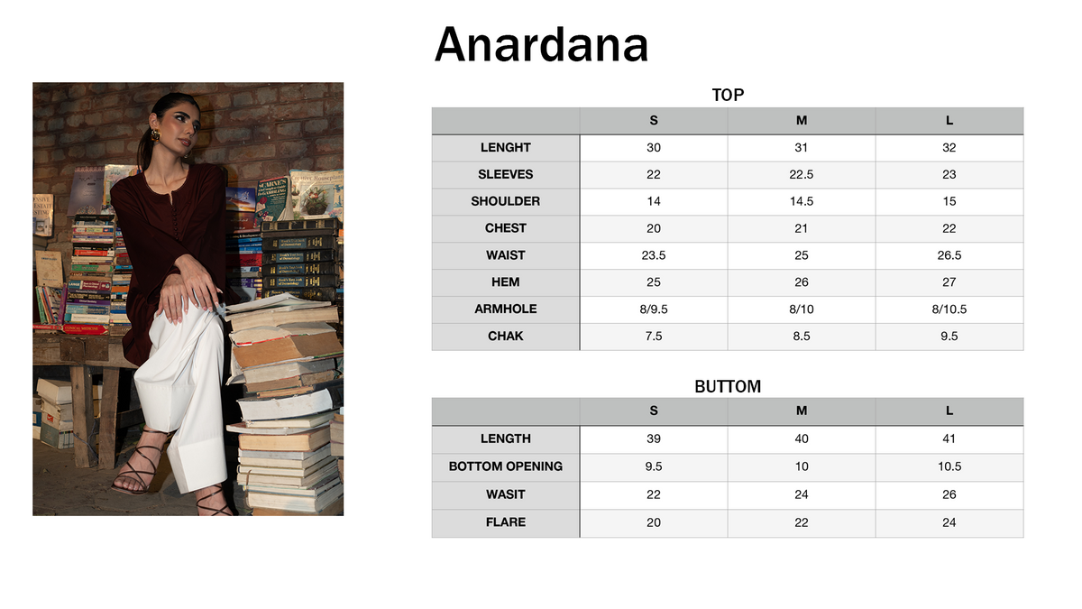 Anardana size chart