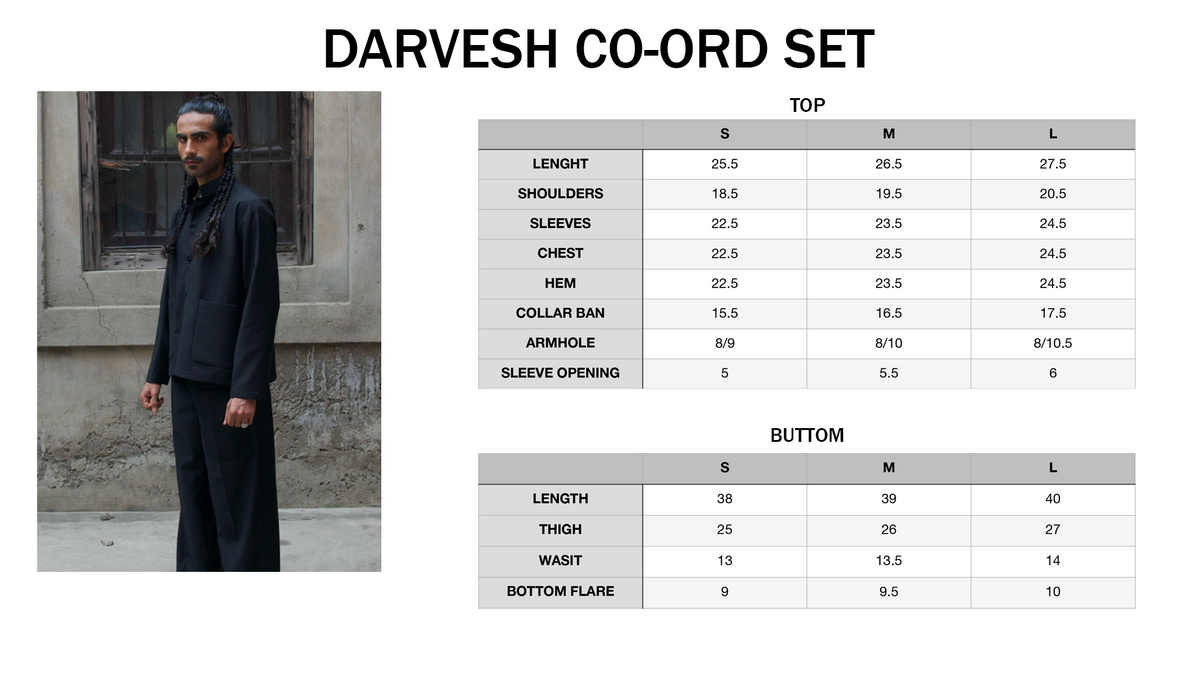Darvesh Co-ord Set size chart