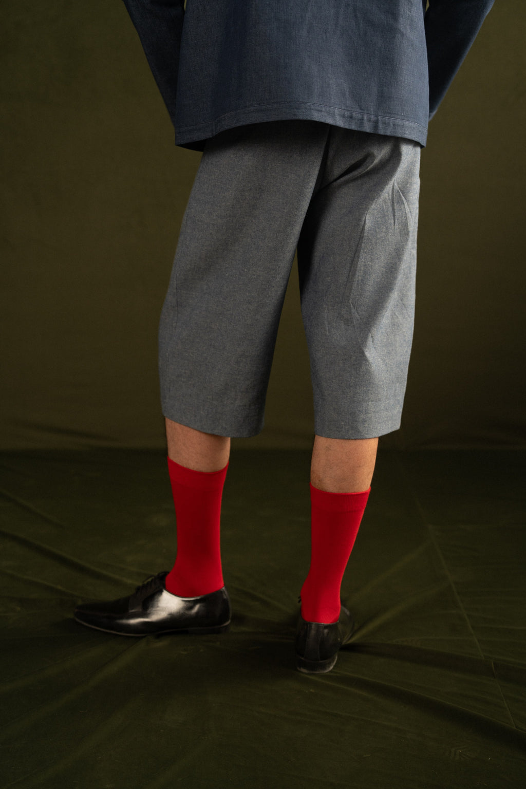 Pleated Denim Jorts. (Unisex)