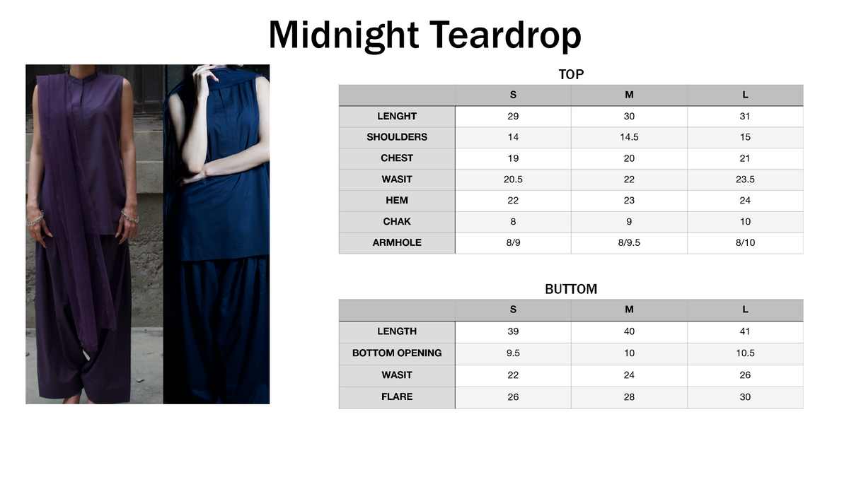 Midnight Teardrop - Midnight Blue size chart