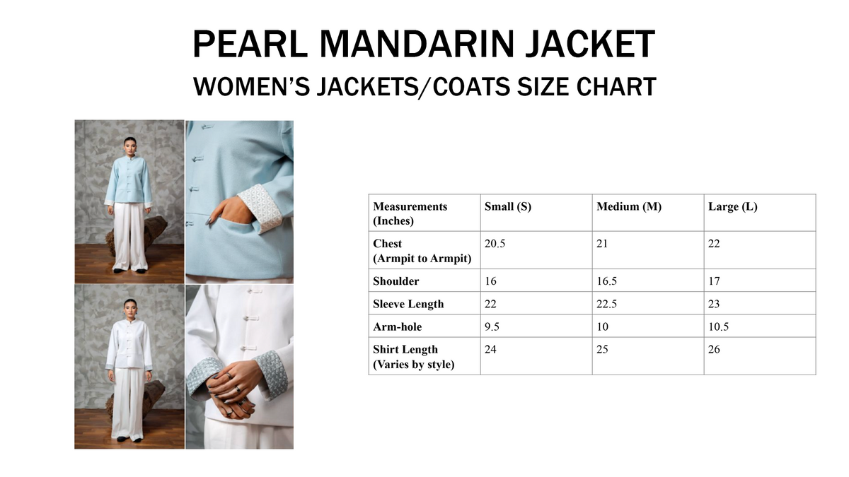 Pearl Mandarin Jacket size chart