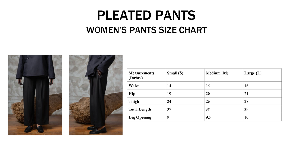 Pleated Pants size chart