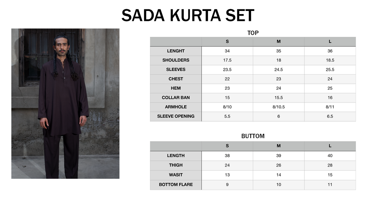Sada Kurta Set size chart