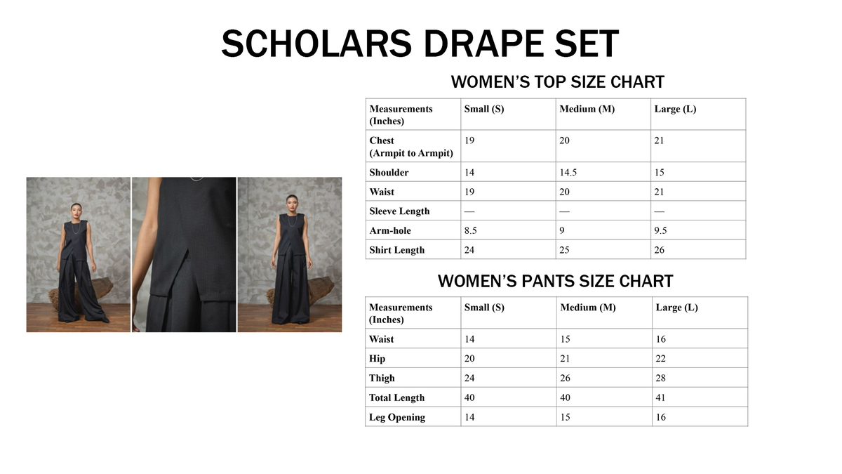 Scholar's Drape Set size chart