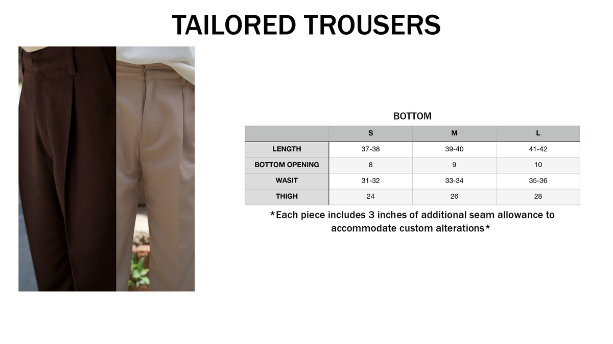 Tailored Trousers - Beige size chart