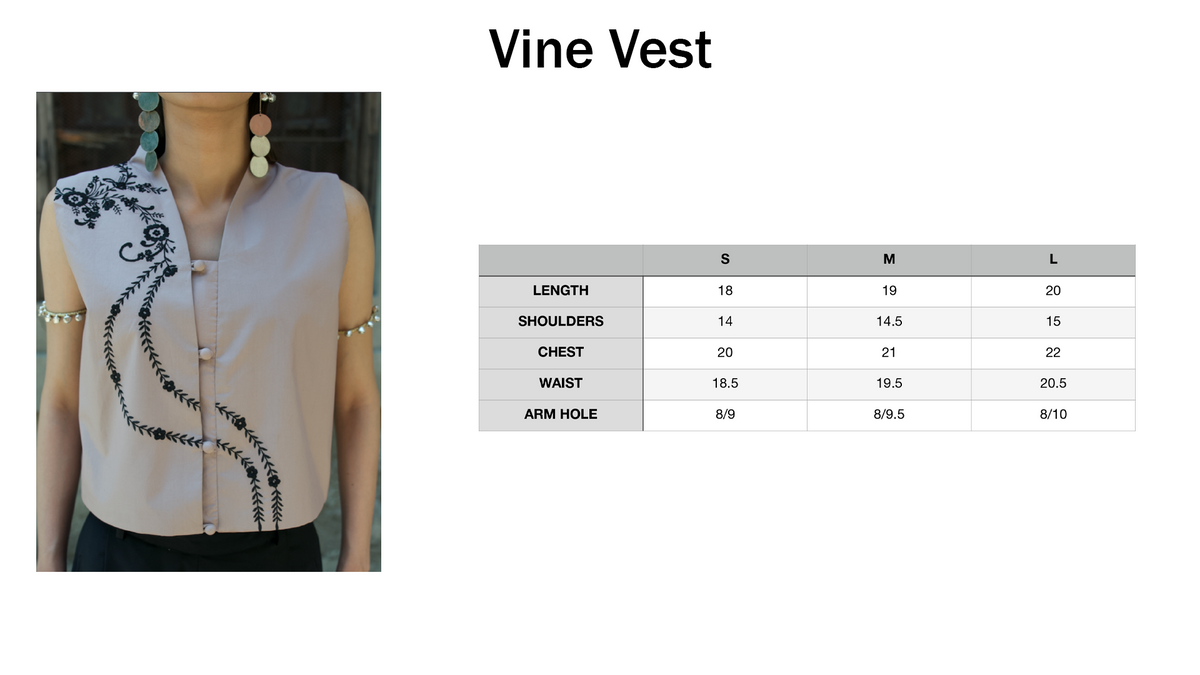 Vine Vest size chart