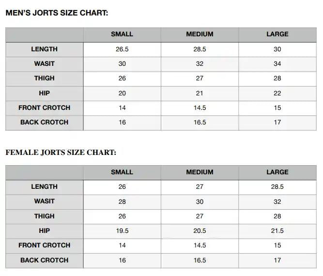 Pleated Denim Jorts. (Unisex) size chart